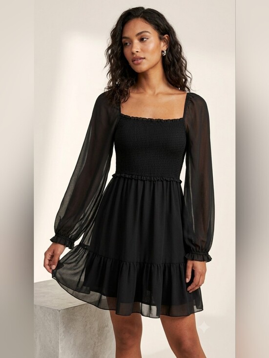 Wilfred Dresses & Skirts - Wilfred Black Sheer Sleeve Smocked Mini Dress